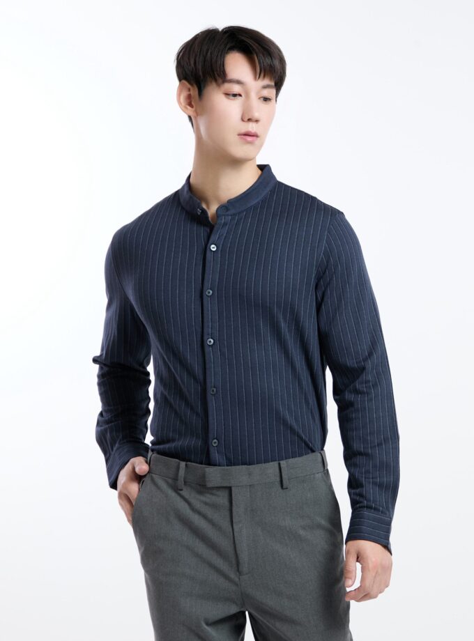 STRIPE CHINESE COLLAR SHIRT